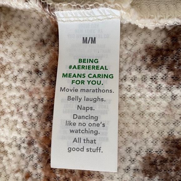 Aerie oversized sherpa fleece pullover pink/brown print - Size M - Picture 9 of 9